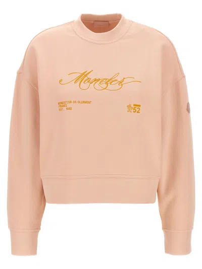 Moncler Crew Neck Embroidered Sweatshirt In Neutral