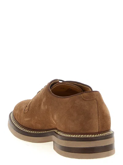 Brunello Cucinelli Suede Derby Shoes With Lace Closure In Brown