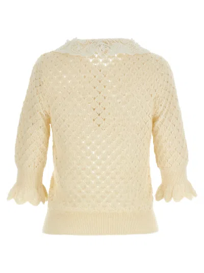 Chloé Pointelle Knit Sweaters And Cardigans White In Yellow