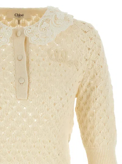 Chloé Pointelle Knit Sweaters And Cardigans White In Yellow