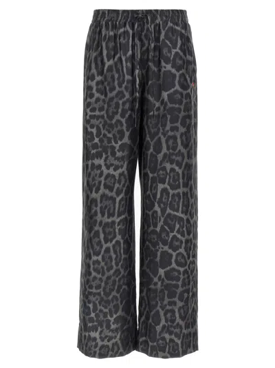Stella Mccartney Wide Leg Animal Print Trousers With Elastic Waistband In Black