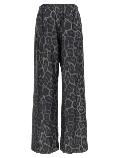 Stella Mccartney Wide Leg Animal Print Trousers With Elastic Waistband In Black
