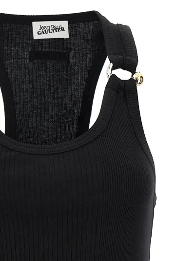 Jean Paul Gaultier Womens Black Ribbed Scoop-neck Cotton-jersey Midi Dress In Black
