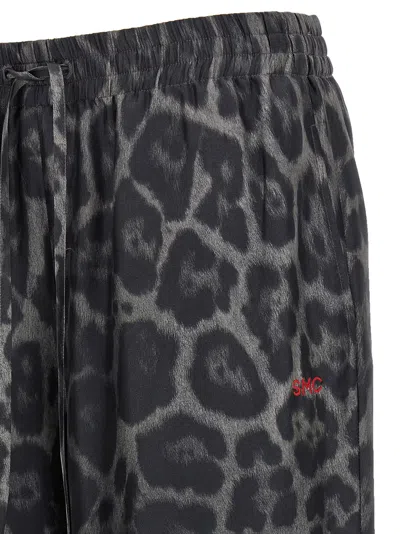 Stella Mccartney Wide Leg Animal Print Trousers With Elastic Waistband In Black