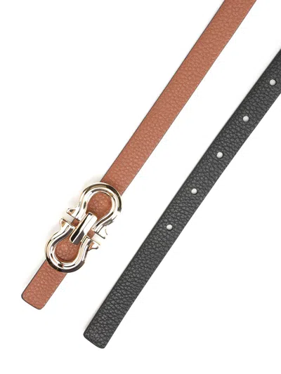 Ferragamo Gancio Contour Reversible Belt 1,5 Cm Cognac/black