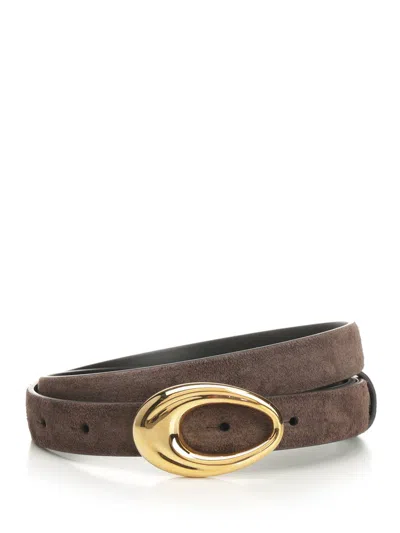 Khaite Oval-buckle Suede Belt In Brown