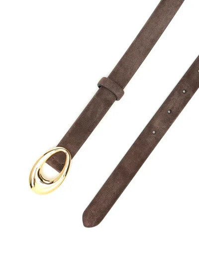 Khaite Oval-buckle Suede Belt In Brown
