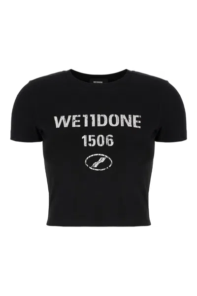We11 Done Crew Neck Cropped T-shirt With Graphic Print In Black