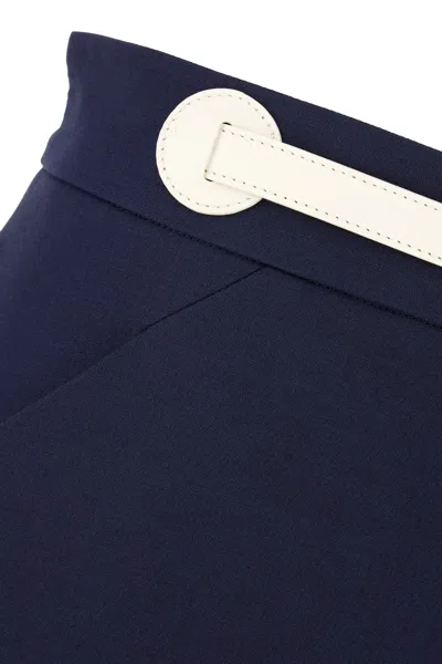 Valentino Skirt Wool Blend Belted Waist In Blue