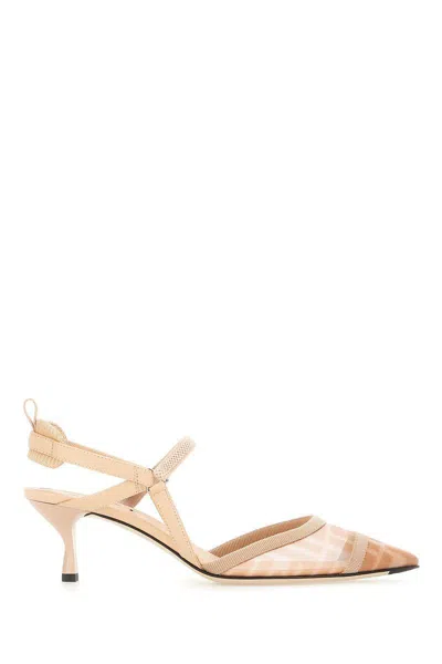 Fendi Nude Monogram Slingback Kitten Shoe In Neutral