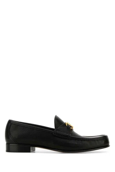 Valentino Garavani Men Black Leather Vlogo Loafers In Black