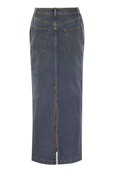 Fabiana Filippi Long Denim Skirt With Back Slit In Blue