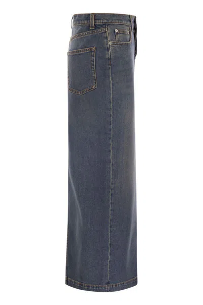 Fabiana Filippi Long Denim Skirt With Back Slit In Blue
