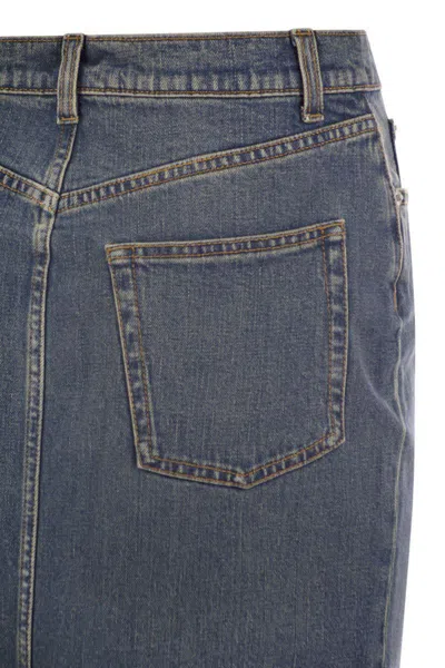 Fabiana Filippi Long Denim Skirt With Back Slit In Blue
