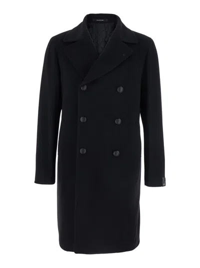 Tagliatore 'arden' Black Double-breasted Coat With Notched Revers