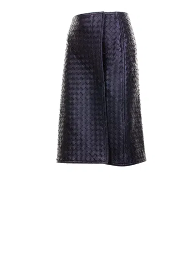 Bottega Veneta Intrecciato Leather Midi Skirt In Black