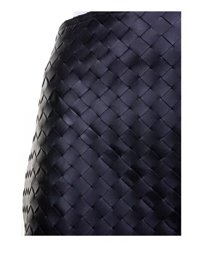 Bottega Veneta Intrecciato Leather Midi Skirt In Black