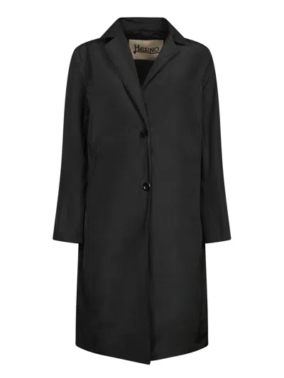 Herno Refined Black Duster Coat With Classic Collar In Black