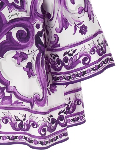 Dolce & Gabbana Majolica Silk Twill Long-sleeve Mini Shift Dress