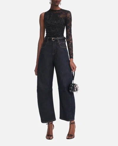 Self-portrait Self Portrait Women Black Rhinestone Mesh And Lace Top In Black