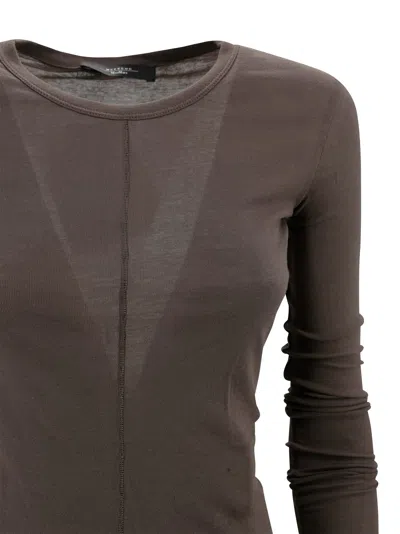 Weekend Max Mara Crew Neck Cotton T-shirt With Seam Detailing In Brown