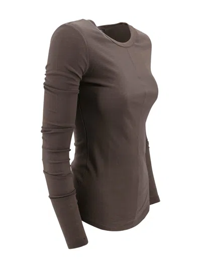 Weekend Max Mara Crew Neck Cotton T-shirt With Seam Detailing In Brown