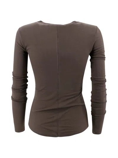 Weekend Max Mara Crew Neck Cotton T-shirt With Seam Detailing In Brown