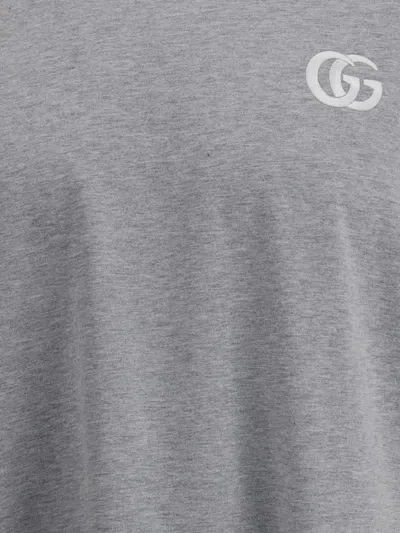 Gucci Grey Crewneck T-shirt With Double G Embroidery On The Front In Fabric Man In Gray