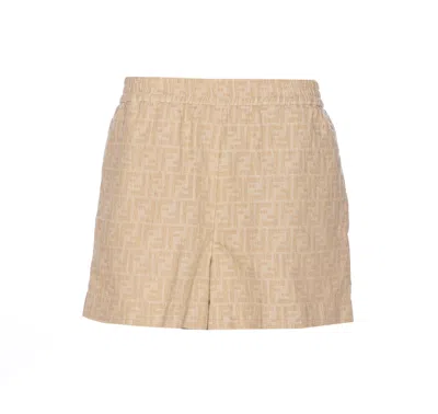 Fendi Chambray Ff Shorts In Neutral