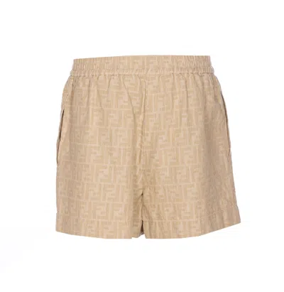 Fendi Chambray Ff Shorts In Neutral