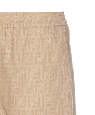 Fendi Chambray Ff Shorts In Neutral