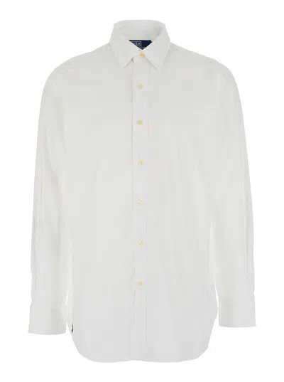 Polo Ralph Lauren White Shirt With Button-down Collar And Pony Embroidery On The Front In Yellow