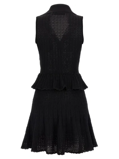 Self-portrait Pointelle-knit Sleeveless Mini Dress In Black
