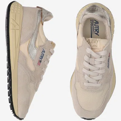 Autry Reelwind Low Sneakers In Nylon Suede And Leather Color Ecru And Platinum Shoes In Multi