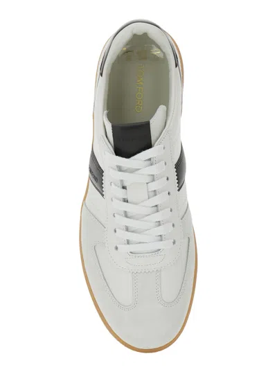 Tom Ford Archer White Low Top Sneakers With Logo Lettering On Tongue And Heel And Contrasting Heel In Leather