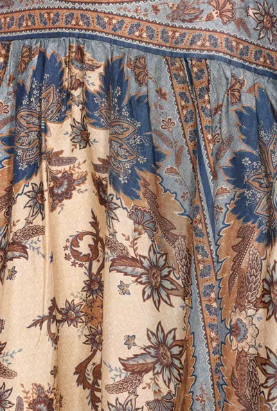 Zimmermann Womens Blue Cream Indienne Ascension Tiered Silk Midi Skirt Xs