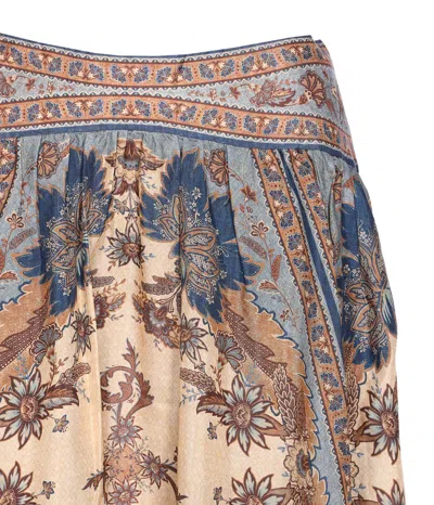 Zimmermann Womens Blue Cream Indienne Ascension Tiered Silk Midi Skirt Xs