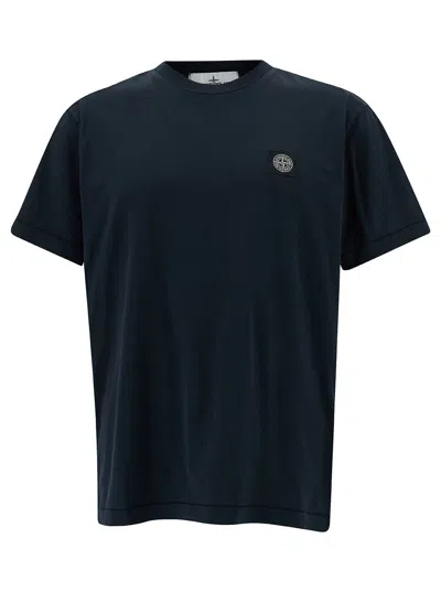 Stone Island Logo Patch Crewneck T-shirt In Blue