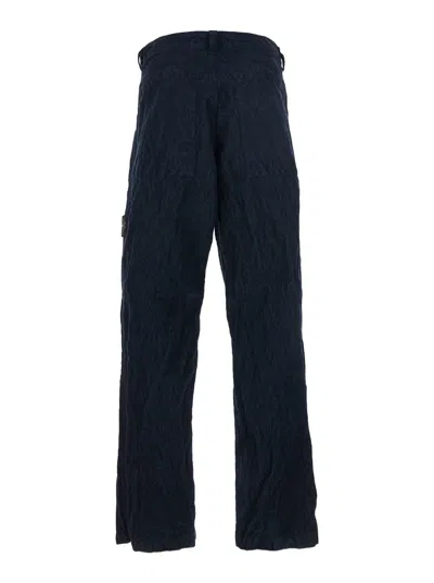 Stone Island Straight Textured Fabric Trousers With Belt Loops In Blue