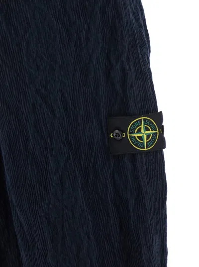 Stone Island Straight Textured Fabric Trousers With Belt Loops In Blue