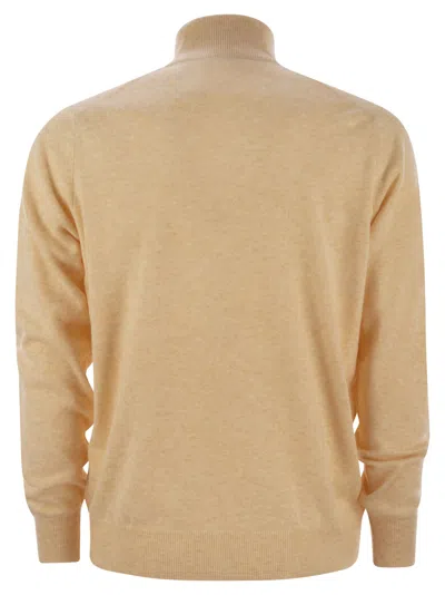 Brunello Cucinelli High-necked Cashmere Sweater With Zip Opening In Neutral