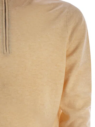 Brunello Cucinelli High-necked Cashmere Sweater With Zip Opening In Neutral