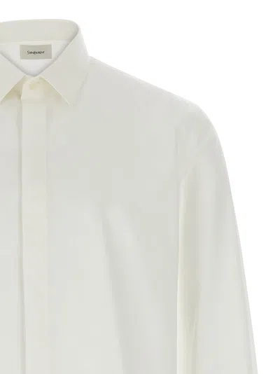 Saint Laurent White Pointed Collar Long Sleeve Shirt In Cotton Man In White