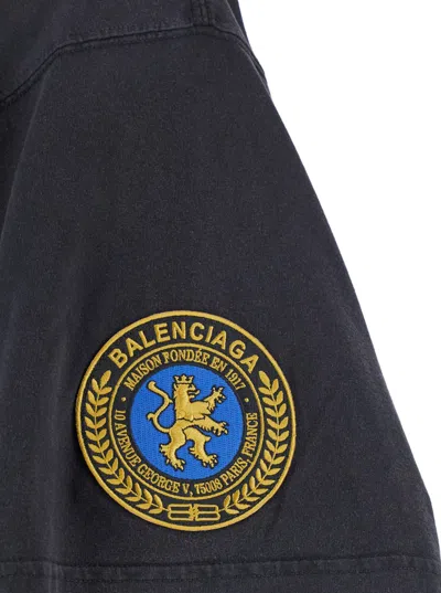 Balenciaga Black Crewneck T-shirt With Logo Lettering On The Front And Logo Patch On The Sleeve In Cotton Man