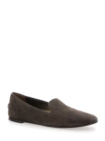 Brunello Cucinelli Grey Loafers With Monil Detail On The Rear