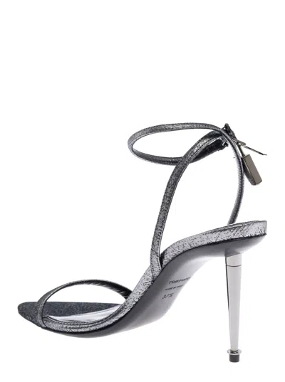 Tom Ford Metallic Sandals With High Stiletto Heel And Padlock Detail On The Ankle In Leather Woman In Metallic