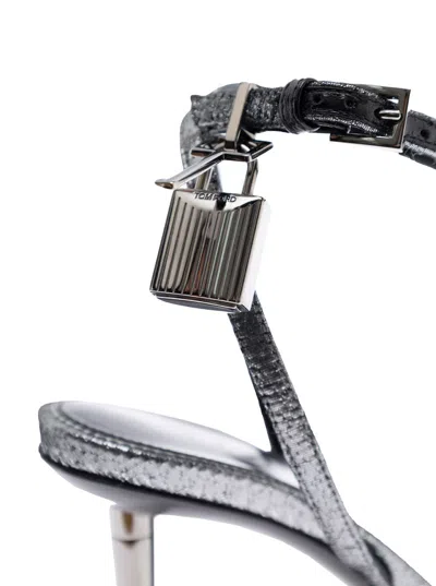 Tom Ford Metallic Sandals With High Stiletto Heel And Padlock Detail On The Ankle In Leather Woman In Metallic