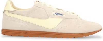 Autry Low Suede Leather Sneakers With Perforated Toe In Neutral