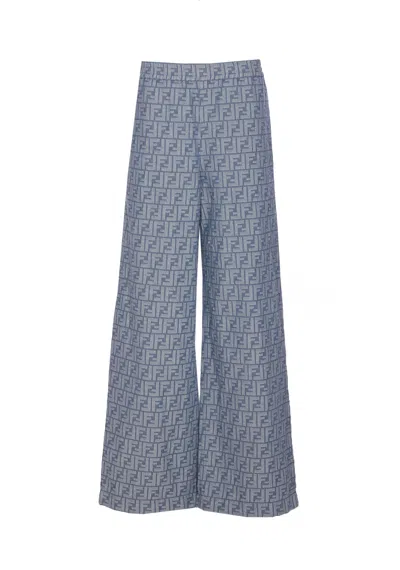 Fendi Women Ff Chambray Denim Pants In Blue