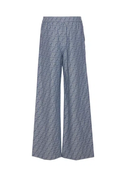 Fendi Women Ff Chambray Denim Pants In Blue